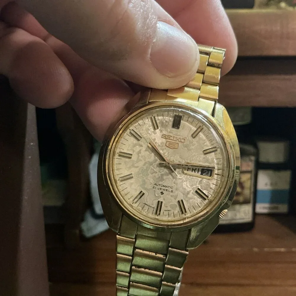 Seiko 6119-8440 Automatic Gold Tone Kanji-Engli  Day/ Date One Of A Kind Patina